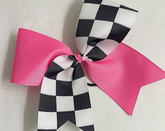 Pink and Checkered Cheer Bow // Black and White and Pink Cheer Bow // Can be Customized