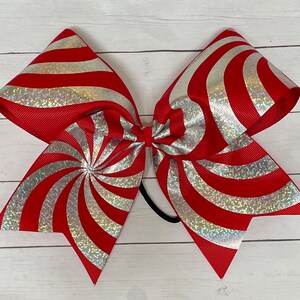Red and Silver Holographic Cheer Bow // Sparkly Cheer Bow // Silver Hologram Cheer Bow // Red Cheer Bow