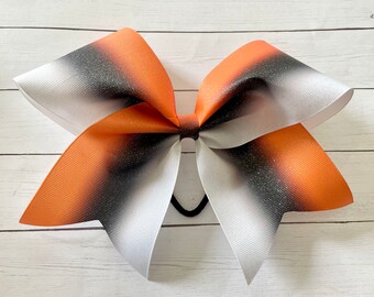 ORANGE White BLACK Cheer bow - big cheer bow - orange bow - team bows - girls Hair Bow for cheerleading - cheer gift