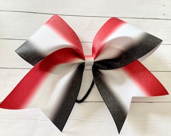 RED White BLACK Cheer bow glittery Ombré big 3” grosgrain Ribbon ( sparkle girls Hair Bow for cheerleading softball practice )