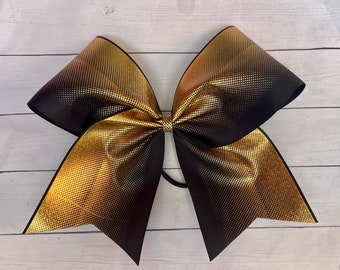 BLACK Cheer Bow GOLD Ombré big 3” grosgrain ( ribbon hologram girls Hair Bow for cheerleading softball practice )