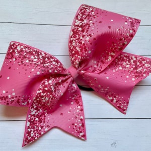 PINK GLITTER Cheer Bow - Big pink glitter cheer bow - breast cancer awareness bow - sparkle bow - girls Hair Bow cheerleader -pink cheer bow