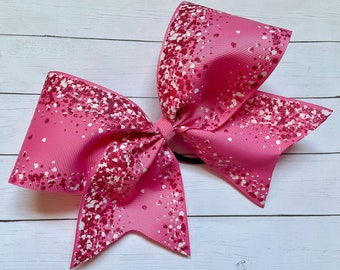 PINK Glitter Cheer Bow - Big pink glitter cheer bow - breast cancer awareness bow - sparkle bow FAST SHIP