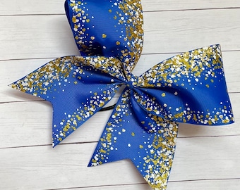 Royal Blue GLITTER Cheer Bow, Big blue glitter cheer bow, blue gold white cheer bow, sparkle bow, Hair Bow cheerleader, cheer team bow gift