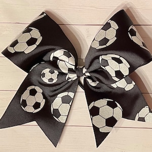 Soccer Hair bow, soccer hair bows, soccer team bows, glittery soccer bow, black and white soccer bow