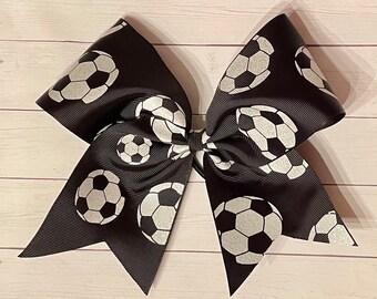 Soccer Hair bow, soccer hair bows, soccer team bows, glittery soccer bow, black and white soccer bow