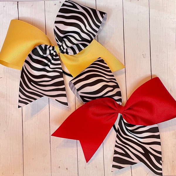 Zebra print CHEER BOW - Animal print bow - black white cheer bow - Hair Bow for cheerleading - tick tock cheer bow