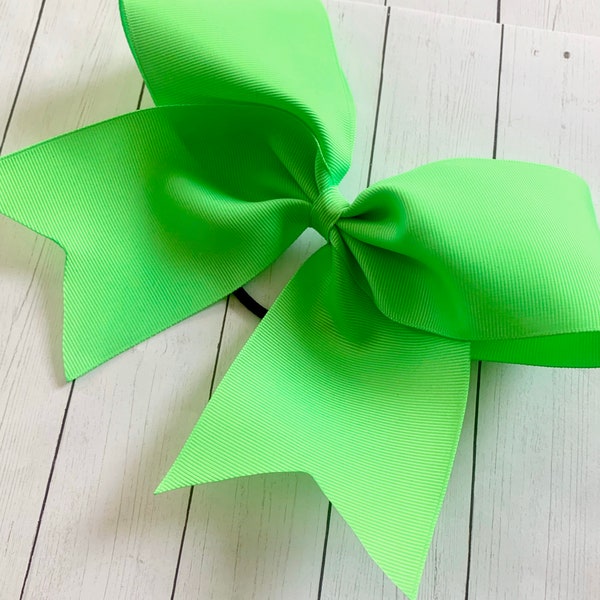 LIME GREEN Cheer Bow - NEON green cheer bow - Big grosgrain ribbon Cheerleading bow - Hair Bow for Cheerleader - cheer gift