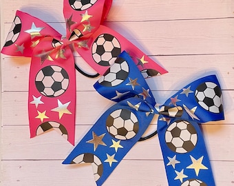 Soccer Bows, Soccer hair bows, Soccer pony tail bow, sports bow, soccer team bows, personalized hair accessory