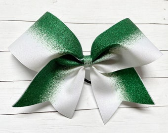 Green and White CHEER Bow -  Ombré glitter cheer bow -  big sparkly cheer bow -  Glittery Hair Bow for cheerleading softball