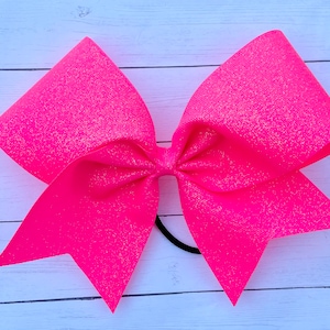 NEON PINK Cheer Bow - Big pink glitter cheer bow - breast cancer awareness bow - sparkle bow - girls Hair Bow cheerleader - pink cheer bow