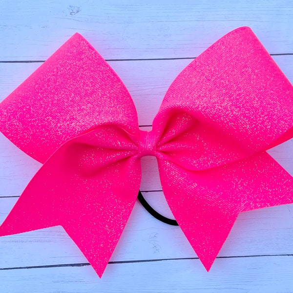 NEON PINK Cheer Bow - Big pink glitter cheer bow - breast cancer awareness bow - sparkle bow - girls Hair Bow cheerleader - pink cheer bow