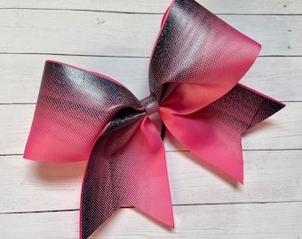 Pink Black Cheer Bow - holographic Ombré cheer bow - Big cheer bow - girls Hair Bow for cheerleading - Breast Cancer Awareness