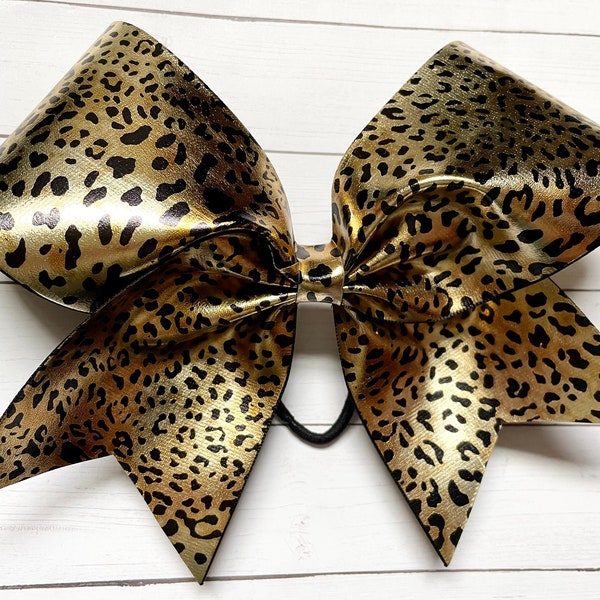 CHEETAH cheer Bow - metallic Animal print bow - big Cheer bow - leopard cheer bow - Hair Bow for cheerleading
