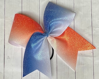 Royal Blue and Orange Cheer Bow / Glittery Cheer Bow / Cheer Team Bows / ombré cheer bows