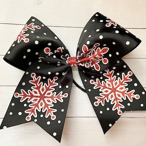 FAST SHIP! Red and white cheer bow, Snowflake cheer bow, Cheer bow, glittery cheer bow, Winter Cheer Bow, holiday bow