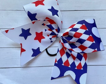 Patriotic cheer bow, Red white blue cheer bow, USA hair bow, big cheer bow, hair bow for cheerleader, American cheer bow,