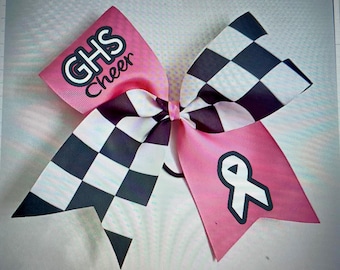 Pink and Checkered Cheer Bow // Black and White and Pink Cheer Bow // Can be Customized