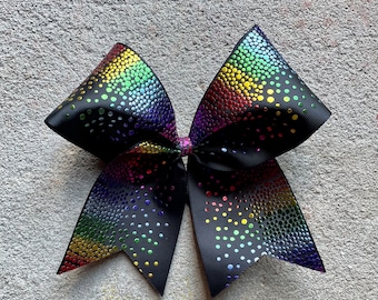 BLACK Cheer Bow //Rainbow HOLOGRAPHIC Dazzle bow // Hair Bow for cheerleading