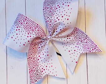 Pink CHEER Bow - Pink HOLOGRAPHIC cheer bow- sparkle dot ribbon - Hair Bow for cheerleading -  pink white cheer bow - cheer team bow