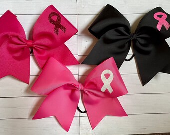 Breast Cancer Awareness Bow - PINK Cheer Bow - Big pink glitter cheer bow - girls Hair Bow cheerleader - team cheer bows