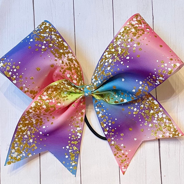 Pastel Rainbow GLITTER Cheer Bow - glitter cheer bow - sparkle bow - girls Hair Bow cheerleader - rainbow cheer bow, team cheer bow