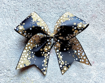 Black GLITTER Cheer Bow // Big Black cheer bow // Black gold white cheer bow // sparkle bow // Hair Bow cheerleader // cheer team bow gift