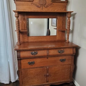 Tiger oak, early 1900&#39;s, buffet, sideboard, hutch, circa