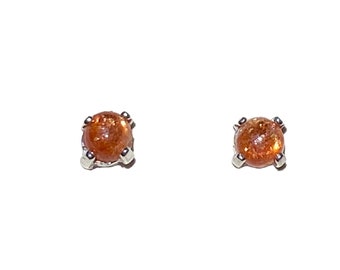 Tiny 4mm Sunstone Gemstone Stud Earrings with Sterling Silver Posts