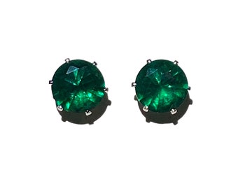 8mm Faceted Tsavorite Garnet Gemstone Post Earrings Prong set in Sterling Silver