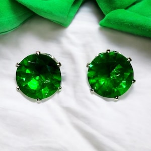 8mm Faceted Tsavorite Garnet Gemstone Stud Earrings Prong set in Sterling Silver