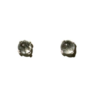 Tiny 4mm Black Rutilated Quartz Gemstone Stud Earrings with Sterling Silver Posts