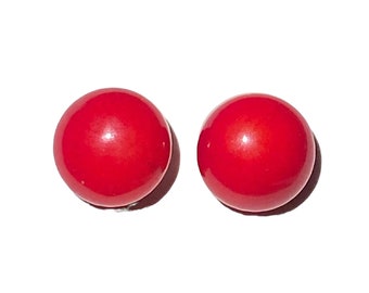 10mm Red Coral Gemstone Stud Earrings with Sterling Silver