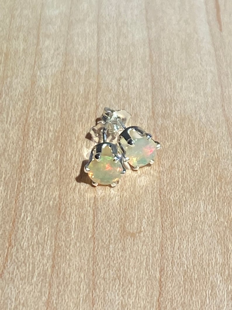 6mm Faceted Ethiopian Opal Gemstone Post Earrings with Sterling Silver