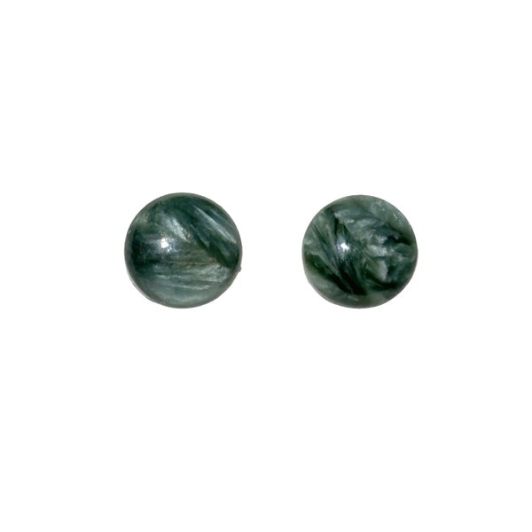 8mm Green Seraphinite Gemstone Stud Earrings with Sterling Silver