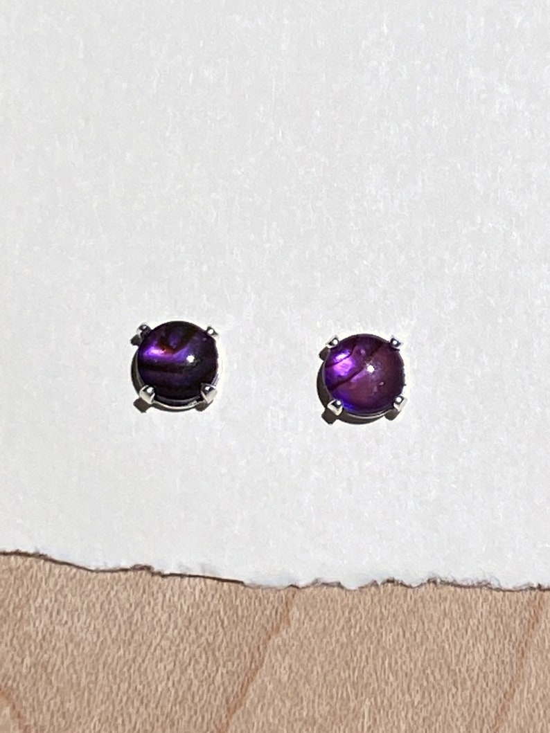 6mm Purple Paua Abalone Post Earrings with Sterling Silver image 2