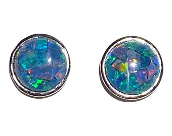 8mm Opal Mosaic Triplet and Sterling Silver Stud Earrings