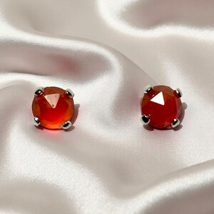 Carnelian Stud Earrings, 4mm Faceted Sterling Silver Posts