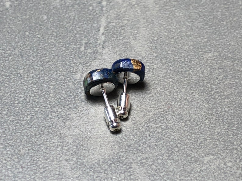 8mm Cushion Cut Mohave Lapis Gemstone Post Earrings with Sterling Silver