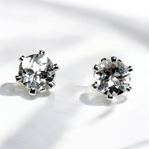 Stud Earrings Tiny 4mm Faceted Clear Crystal Quartz Gemstone Stud Earrings Prong set in Sterling Silver