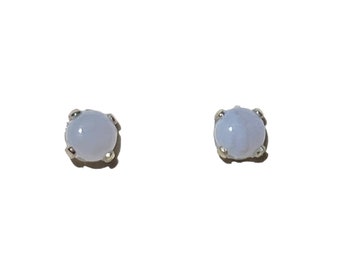 Tiny 4mm Blue Lace Agate Gemstone Post Earrings set in Sterling Silver