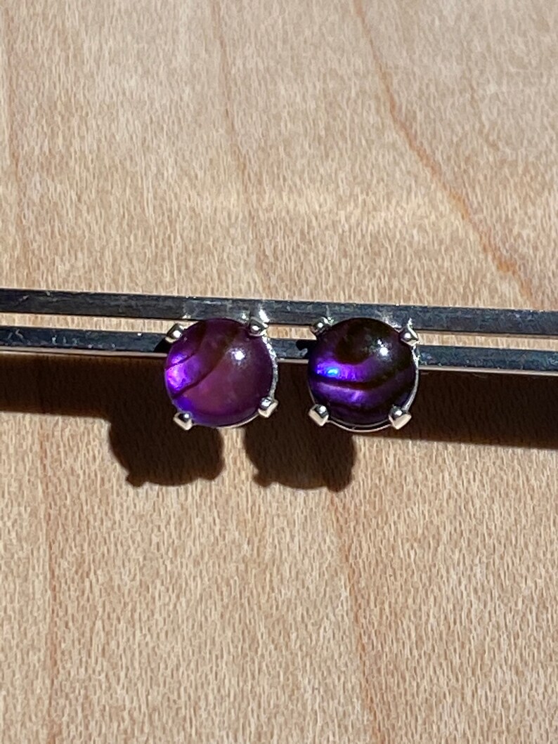 6mm Purple Paua Abalone Post Earrings with Sterling Silver image 3