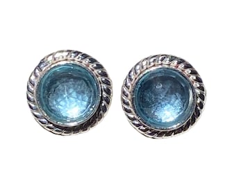 6mm Faceted Ice Blue Topaz Gemstone Stud Earrings with Sterling Silver Posts