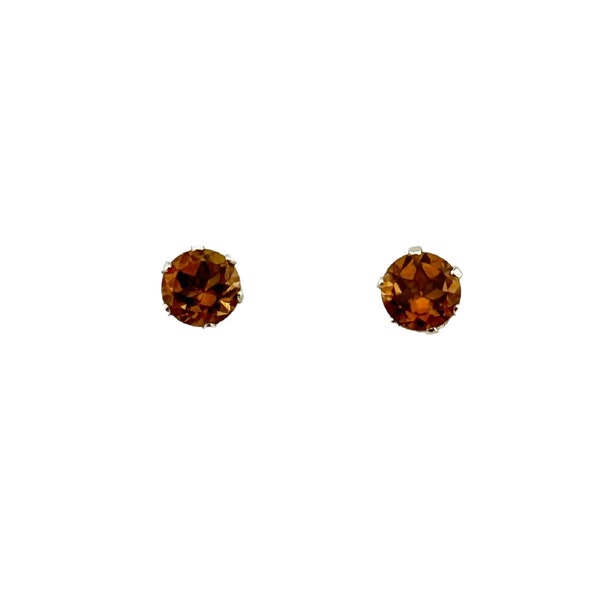 4mm Faceted Madeira Citrine Gemstone Post Earrings set in Sterling Silver
