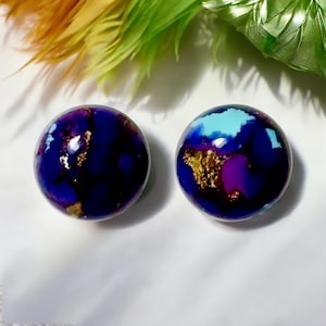 8mm Purple Copper Turquoise Gemstone Stud Earrings with Sterling Silver Posts