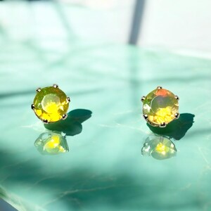 Tiny 4mm Faceted Ethiopian Opal Gemstone Post Earrings Prong set in Sterling Silver