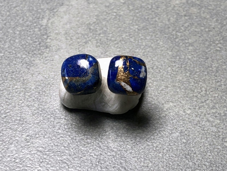 8mm Cushion Cut Mohave Lapis Gemstone Post Earrings with Sterling Silver