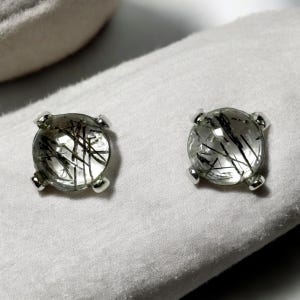 Earrings Tiny 4mm Black Rutilated Quartz Gemstone Stud Earrings with Sterling Silver Posts