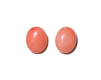 8x10mm Oval Salmon Pink Coral Gemstone Post Earrings with Sterling Silver
