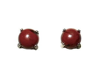 6mm Red Jasper Gemstone Stud Earrings with Sterling Silver